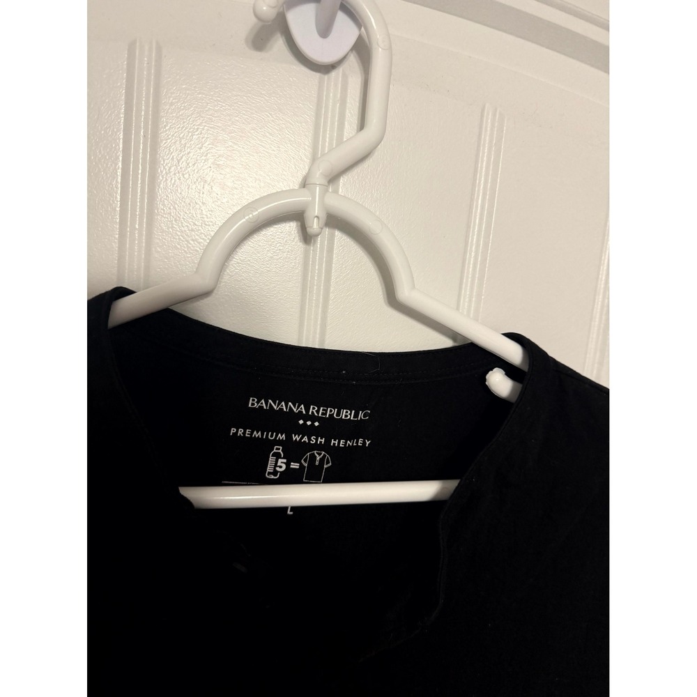 Banana Republic Henley T-Shirt Mens Large Black Premium Wash Short Sleeve - Picture 2 of 6